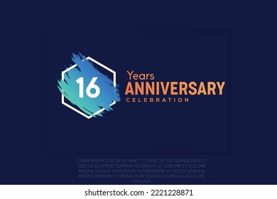 16 years anniversary celebration design with blue brush and orange colour  vector design.