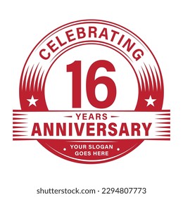 16 years anniversary celebration design template. 16th logo vector illustrations