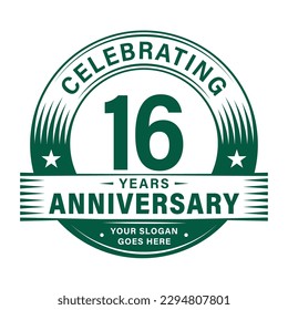 16 years anniversary celebration design template. 16th logo vector illustrations