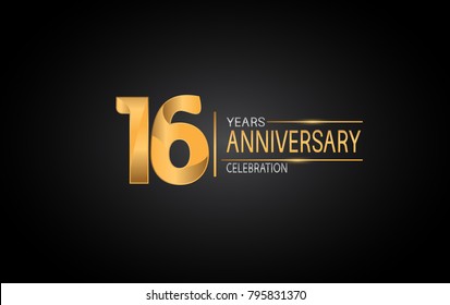 16 years anniversary celebration design with silver and gold color composition isolated on black background 