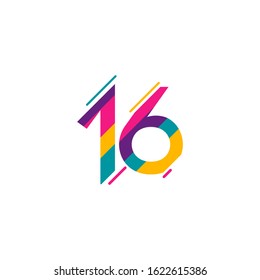 16 Years Anniversary Celebration Full Color Vector Template Design Illustration