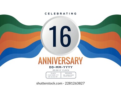 16 years anniversary celebration logo template isolated on white background abstract colorful ribbon vector design