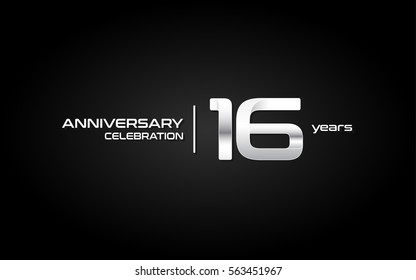 16 Years Anniversary Celebration Logo, White , Isolated on Dark  Background