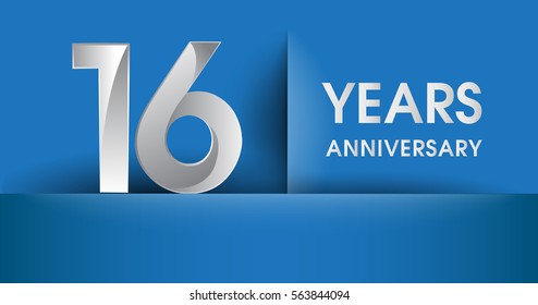 16 years Anniversary celebration logo, flat design isolated on blue background, vector elements for banner, invitation card and birthday party.