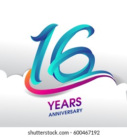 16 Years Anniversary celebration logo, birthday vector design