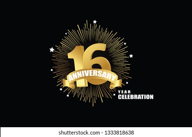 16 years anniversary celebration logotype. anniversary logo with golden isolated on black background, vector design for celebration, invitation greeting card-Vector