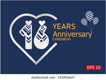 16 years anniversary celebration logotype with silver color isolated on blue background