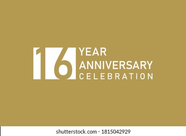 16 years anniversary celebration logotype on gold Background