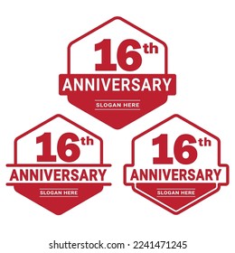 16 years anniversary celebration logotype. 16th anniversary logo collection. Set of anniversary design template. Vector and illustration.