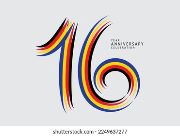 16 years anniversary celebration logotype colorful line vector, 16th birthday logo, 16 number, Banner template, vector design template elements for invitation card and poster. number design vector