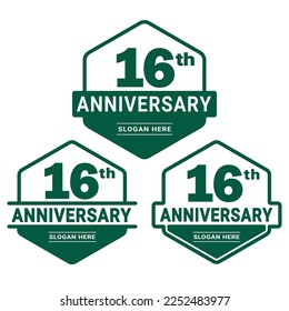 16 years anniversary celebration logotype. 16th anniversary logo collection. Set of anniversary design template. Vector and illustration.