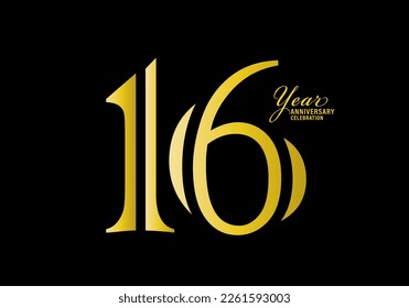 16 years anniversary celebration logotype gold color vector, 16th birthday logo,16 number, anniversary year banner, anniversary design elements for invitation card and poster. number design vector