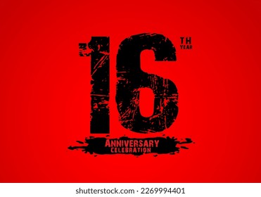 16 years anniversary celebration logotype on red background, 16th birthday logo, 16 number, anniversary year banner, anniversary design elements for invitation card and poster. number design vector