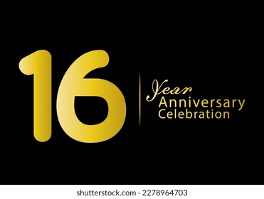 16 years anniversary celebration logotype gold color vector, 16th birthday logo, 16 number, anniversary year banner, anniversary design elements for invitation card and poster. number design vector