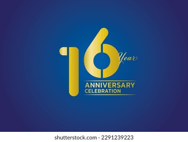 16 years anniversary celebration logotype gold color vector, 16th birthday logo, 16 number, anniversary year banner, anniversary design elements for invitation card and poster. number design vector