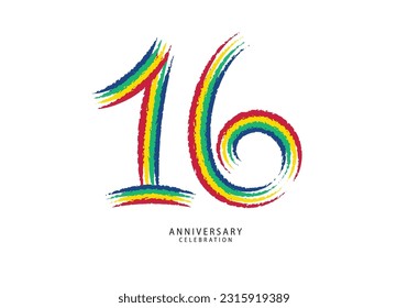 16 years anniversary celebration logotype colorful line vector, 16th birthday logo, 16 number design, anniversary template, anniversary vector design elements for invitation card, poster, flyer.