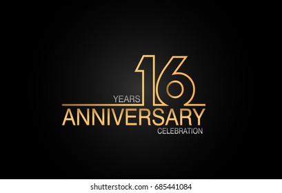 16 years anniversary celebration logotype. anniversary logo with golden and silver color isolated on black background, vector design for celebration, invitation card, and greeting card