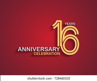 16 years anniversary celebration logotype with linked number gold and silver color isolated on red color. vector anniversary for celebration, invitation card, and greeting card