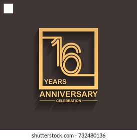 16 years anniversary celebration logotype style linked line in the square with golden color. vector illustration isolated on dark background