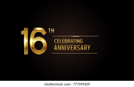 16 years anniversary celebration logotype. anniversary logo with shiny  golden color isolated on black background, vector design for celebration, invitation card, and greeting card