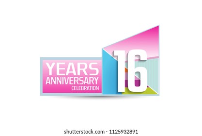 16 years anniversary celebration modern design with colorful pink color for celebration event. Vector design for celebration, invitation card, and greeting card