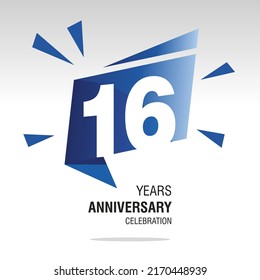 16 Years Anniversary celebration modern origami speech logo icon blue white vector