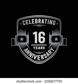 16 years anniversary celebration shield design template. 16th anniversary logo. Vector and illustration.