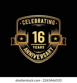 16 years anniversary celebration shield design template. 16th anniversary logo. Vector and illustration.