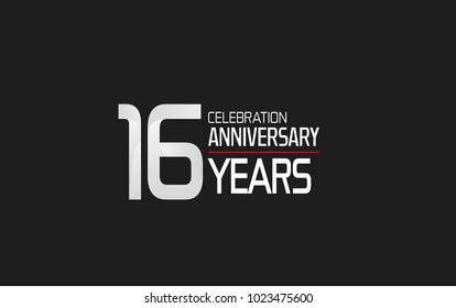 16 years anniversary celebration simple design white color with red line isolated on black background 