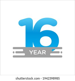 16 years anniversary celebration template for flyer, banner, poster, greeting cards, or print. Vector Eps10