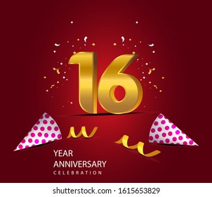 16 Years Anniversary Celebration Vector Template Design Illustration