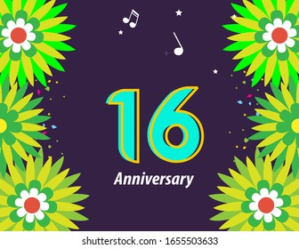 16 Years Anniversary Celebration Vector Template Design Illustration