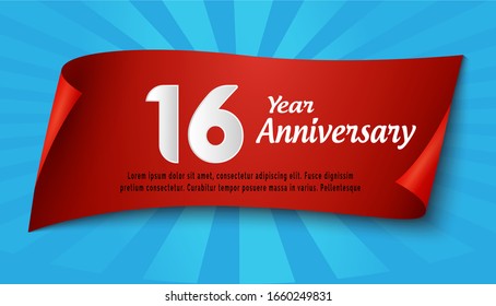 16 Years Anniversary Celebration Vector Template Design Illustration