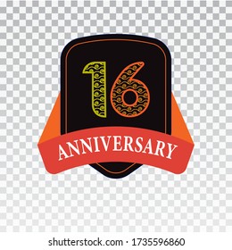 16 Years Anniversary Celebration Vector Template Design Illustration