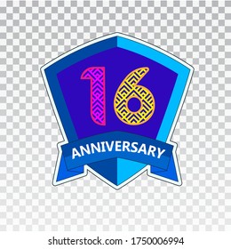 16 Years Anniversary Celebration Vector Template Design Illustration