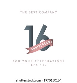 16 Years Anniversary Celebration Vector Template Design Illustration