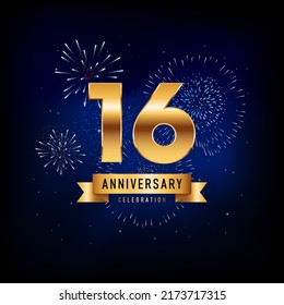 16 Years Anniversary Celebration, Vector Design Illustration Template