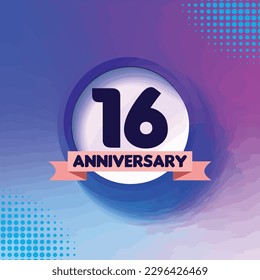 16 years anniversary celebration vector circle with blue and lilac background