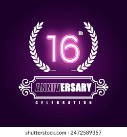 16 years anniversary celebration vector template design illustration