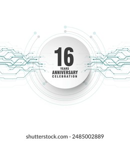 16 years anniversary celebration vector template design illusration