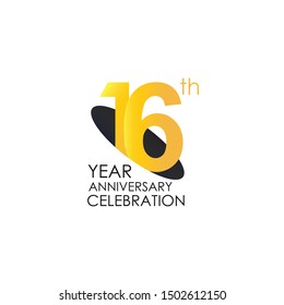 16 years anniversary celebration Yellow Color Design logotype. anniversary logo isolated on White background, vector Horizontal number design for celebration, invitation card, and greeting - Vector