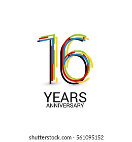 16 Years Anniversary Colorful Logo Celebration Isolated on White Background