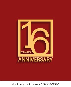 16 years anniversary design logotype golden color in square isolated on red background for celebration event