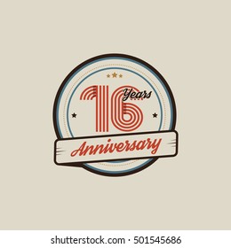 16 years anniversary design in Retro and Vintage style 