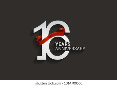 16 years anniversary design with silver color and red ribbon isolated on black background for celebration event