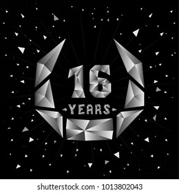 16 years anniversary design template. Low poly design.