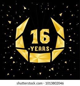 16 years anniversary design template. Low poly design.