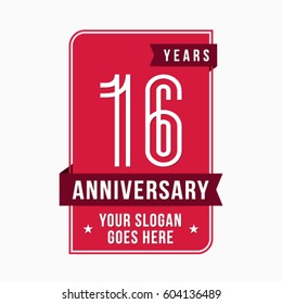 16 years anniversary design template. Vector and illustration.