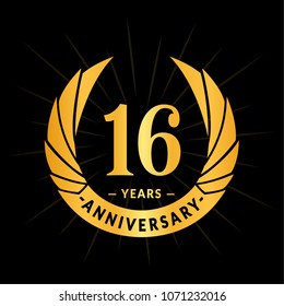 16 years anniversary. Elegant anniversary design. 16 years logo.