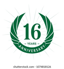 16 years anniversary. Elegant anniversary design. 16 years logo.